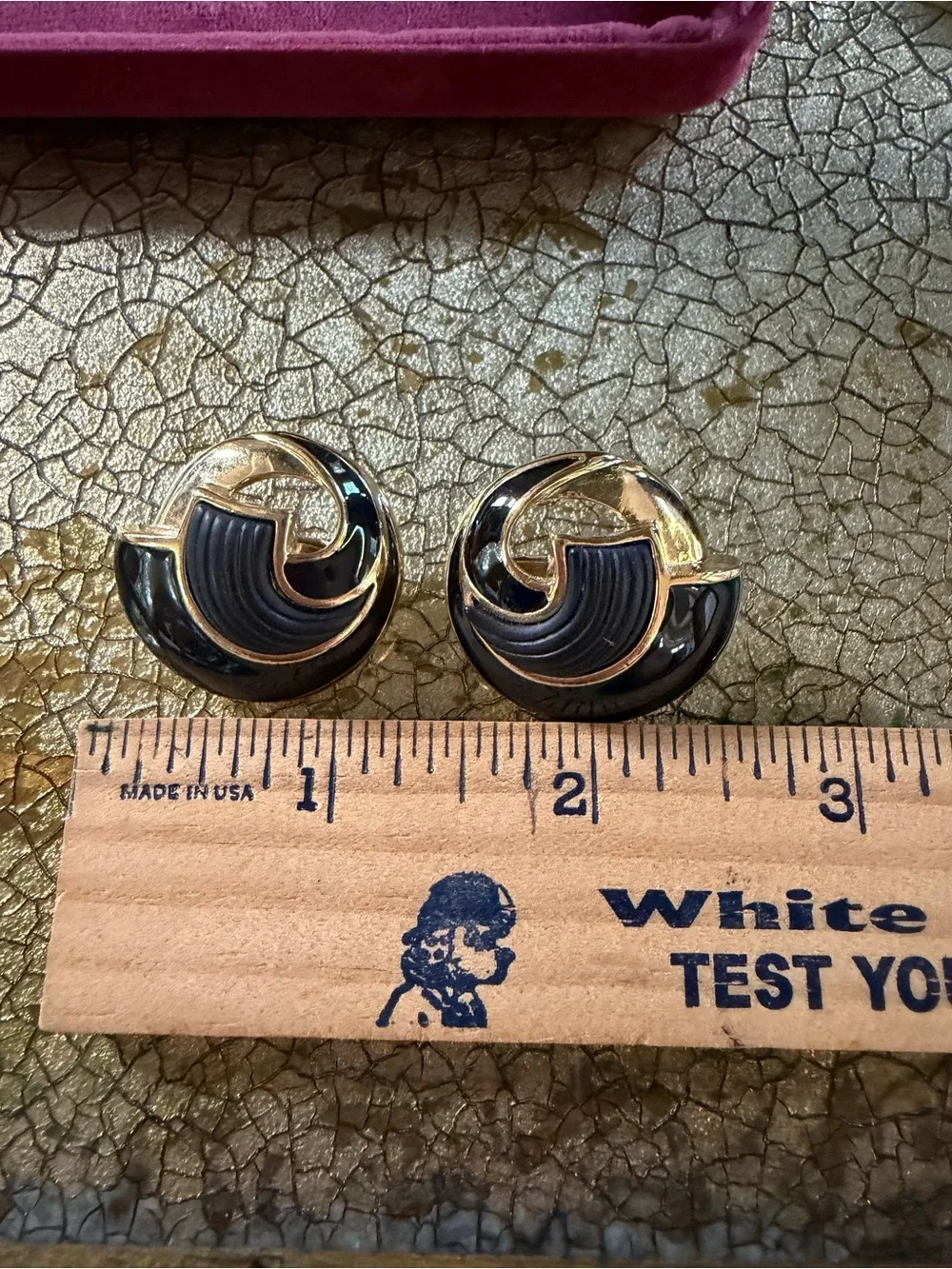 Vintage Trifari Gold Tone Necklace & Earrings with Black Enamel Swirl